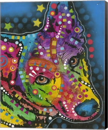 Framed Colorful Dog on Blue Print