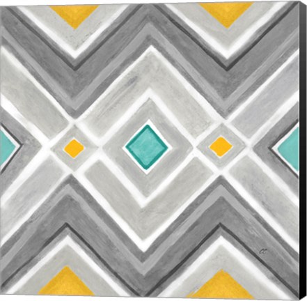 Framed Chevron Tile Black/White I Print