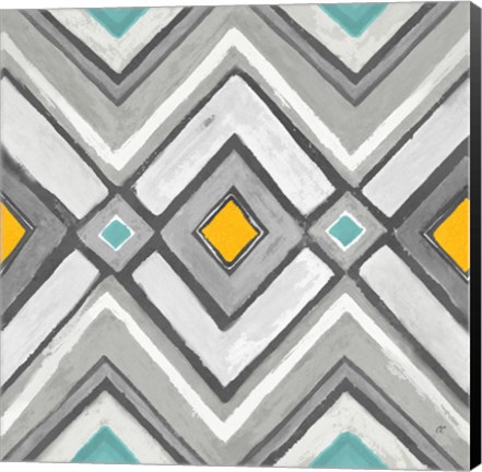 Framed Chevron Tile Black/White II Print