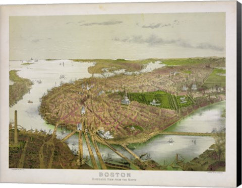 Framed Boston From the Air, 1877 Print