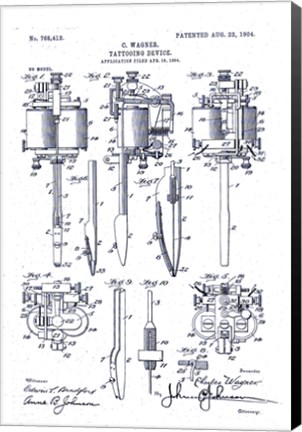 Framed Electric Tattooing Device, Charles Wagner, 1904 Print