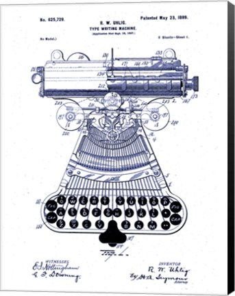 Framed Type Writing Machine, Patented 1899 Print