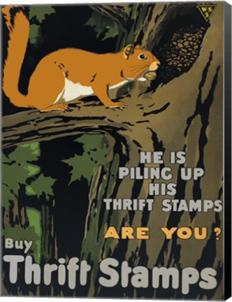 Framed He is Piling up his Thrift Stamps - Are You? Print