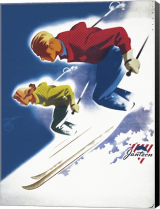 Framed Jantzen by Binder Man and Women, Ski 1947 Print