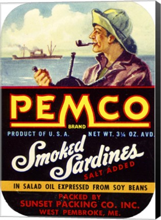 Framed Pemco Brand Smoked Sardines Print