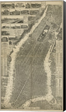 Framed City of New York Map, 1879 Print