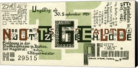 Framed 25 PF Notgeld, Itzehoe, Back Print