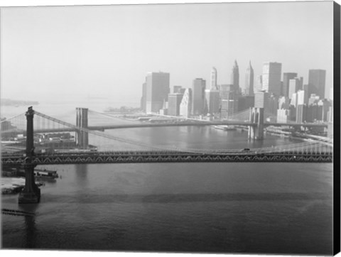 Framed Brooklyn Bridge and Manhattan Bridge Aerial Print