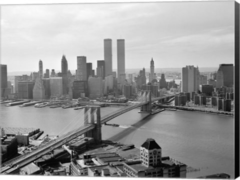 Framed Brooklyn Bridge and World Trade Center, Lower Manhattan Print