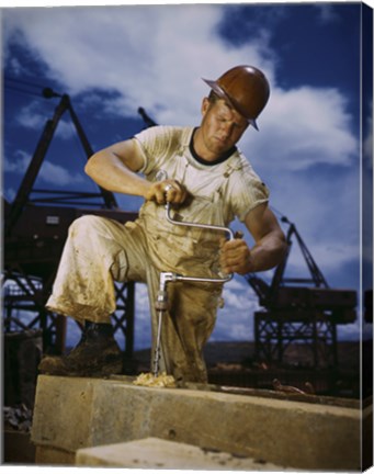 Framed Carpenter at Work on Douglas Dam, Tennessee Print