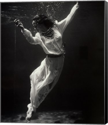 Framed Fashion Model Underwater in Dolphin Tank Print