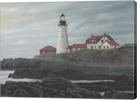 Framed Foggy Morning At Portland Print