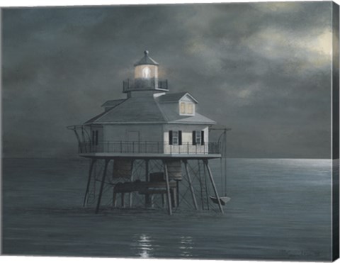 Framed Moonlight At Middle Bay Light Print