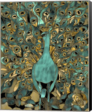 Framed Gold Teal Peacock Print