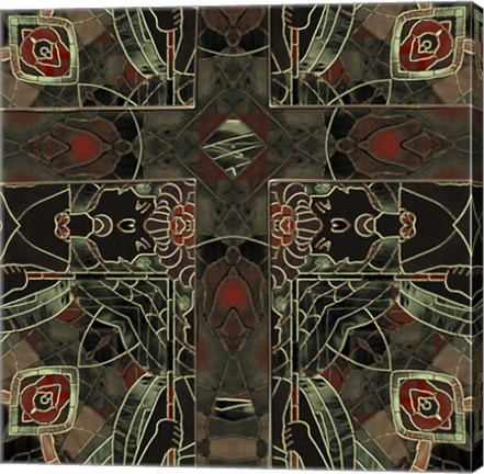 Framed Art Nouveau Stained Glass Crucifix Print
