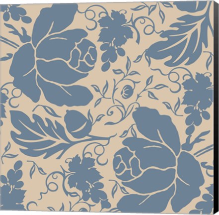 Framed Grapes and Buds Blue and Taupe Print