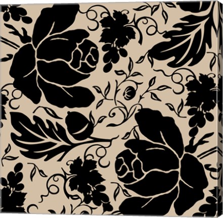 Framed Grapes and Buds Black and Beige Print