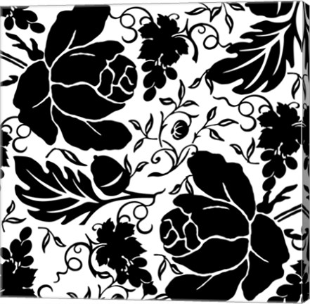 Framed Grapes and Buds Black and White Print