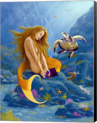 Framed Mermaid and Turtle 2 Print