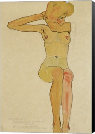 Framed Seated Female Nude With Raised Right Arm, 1910 Print