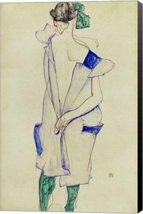 Framed Standing Girl In Blue Dress And Green Stockings, 1913 Print