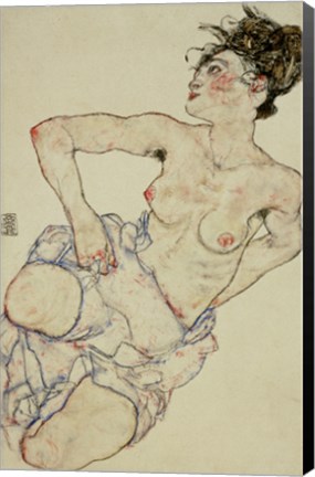 Framed Kneeling Female Semi-Nude, 1917 Print