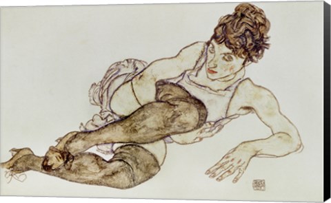 Framed Reclining Woman With Black Stockings, 1917 Print