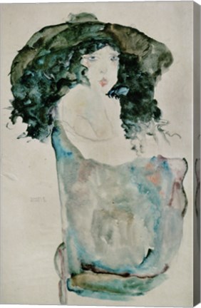 Framed Girl With Blue-Black Hair And Hat, 1911 Print