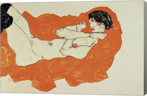 Framed Reclining Female Nude On Red Drape, 1914 Print