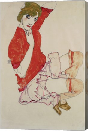 Framed Wally In Red Blouse With Raised Knees, 1913 Print