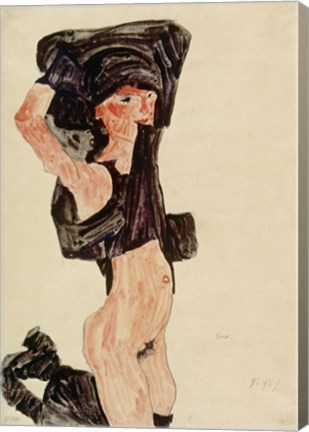 Framed Kneeling Girl, Disrobing, 1910 Print