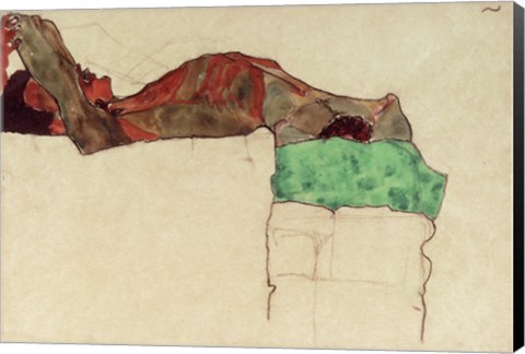 Framed Reclining Male Nude With Green Cloth, 1910 Print