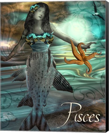 Framed Art Nouveau Zodiac Pisces Print
