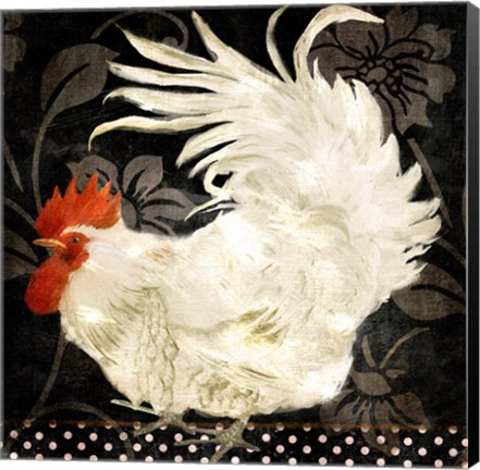Framed Rooster Damask I Print