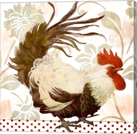 Framed Rooster Damask II Print