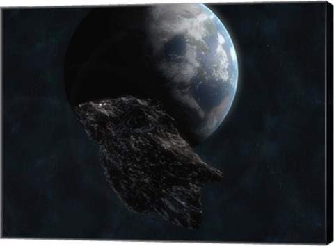 Framed Asteroid in Front of Earth Print