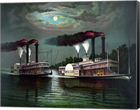 Framed Steamboats Robert E Lee and Natchez Print