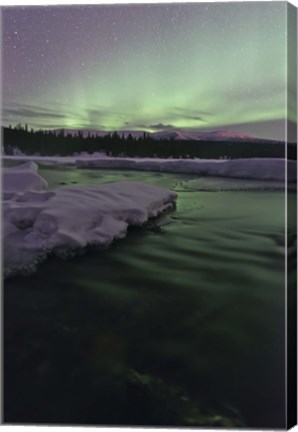 Framed Aurora Borealis over Creek, Yukon, Canada Print