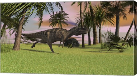 Framed Ceratosaurus Running Across a Field Print