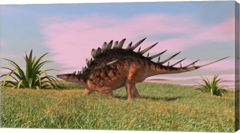 Framed Kentrosaurus Walking across Grasslands Print