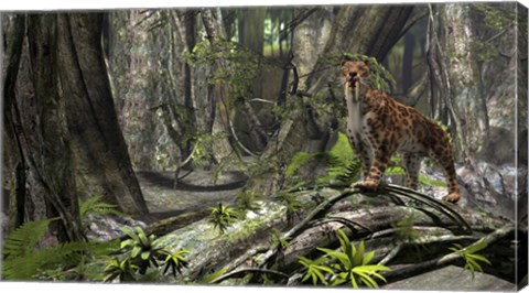 Framed Saber-Toothed Tiger in a Forest Print