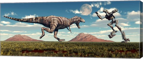 Framed Tyrannosaurus Rex Battling Robot Print