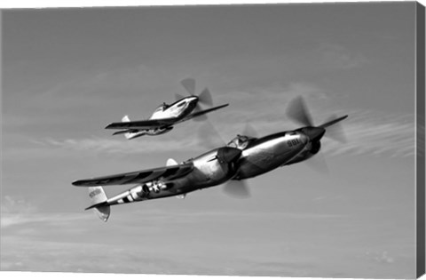 Framed P-38 Lightning and P-51D Mustang Print