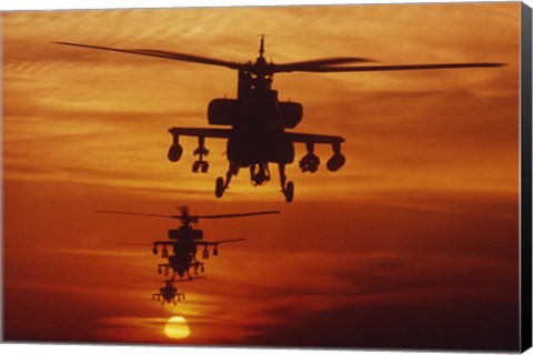 Framed Four AH-64 Apache Helicopters Print