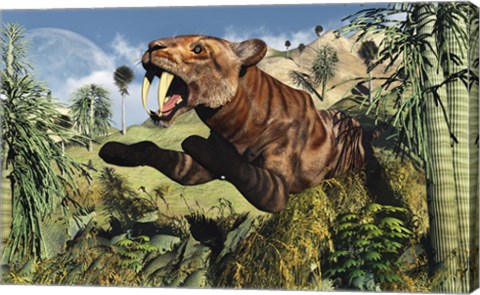 Framed Sabre Tooth Tiger Hunting Print