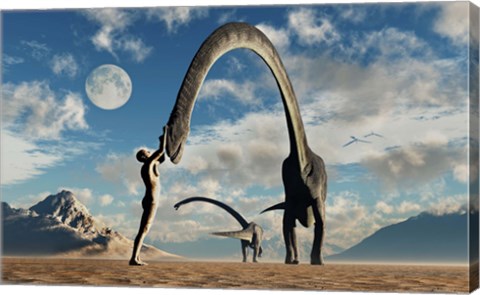 Framed Adam Greeting Omeisaurus Sauropod Dinosaurs Print