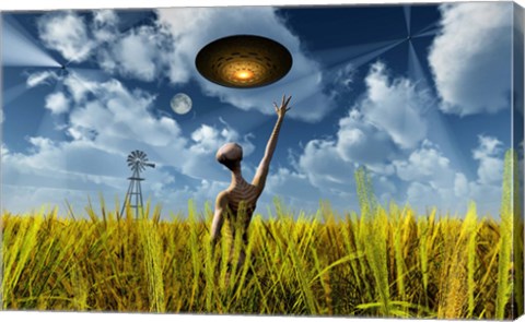 Framed Alien Making Crop Circles Print