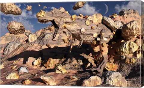 Framed Fossilized T Rex Bursts to Life Print