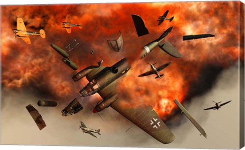 Framed German Heinkel Bomber Plane Exploding Print