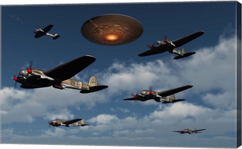 Framed German Heinkel Bombers and UFO Print